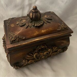 Jewelry Trinket Box Bronze Finish Acanthus Leaf Relief Ornate Keepsake Chest
